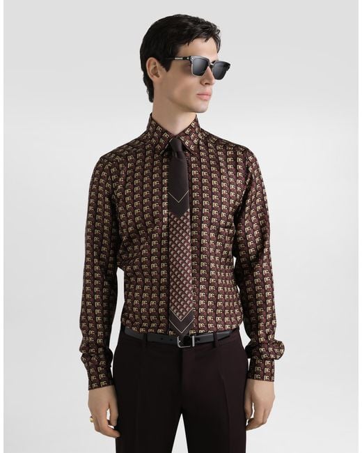 Camisa Martini En Sarga De Seda Estampada Dolce & Gabbana de hombre de color Brown