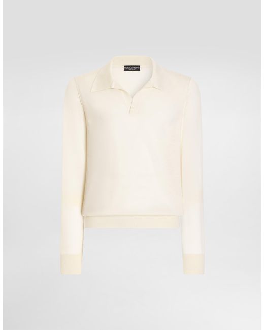 Dolce & Gabbana White Knit Polo Shirt for men