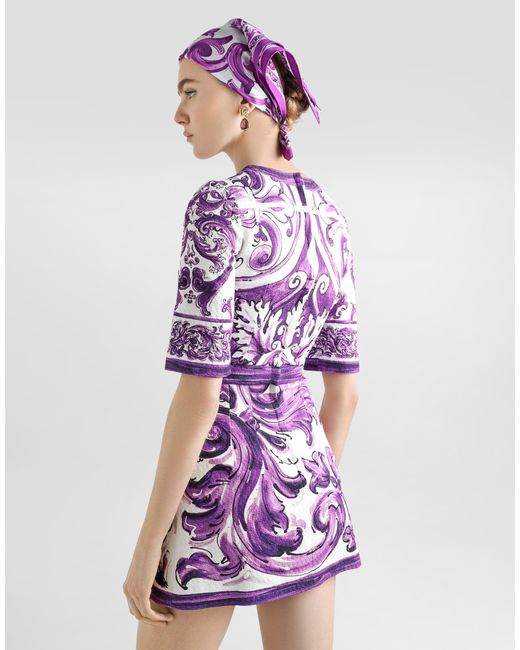 Dolce & Gabbana Purple Majolica-Print Short Dress