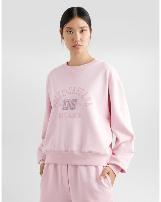 Dolce & Gabbana Pink Jersey Sweatshirt With Raised Dg Embroidery