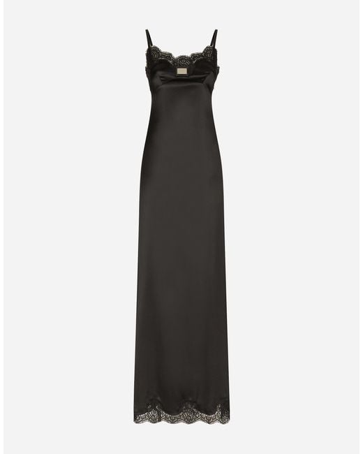 Long Satin Slip Dress With The Tag di Dolce & Gabbana in White