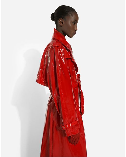 Dolce & Gabbana Red Double-breasted Patent Faux Leather Coat