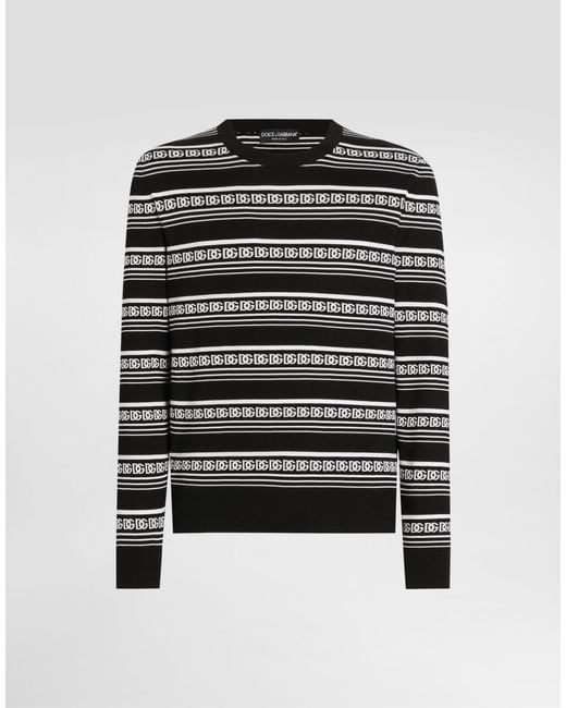 メンズ Dolce & Gabbana ロゴ シルク クルーネック プルオーバー Black