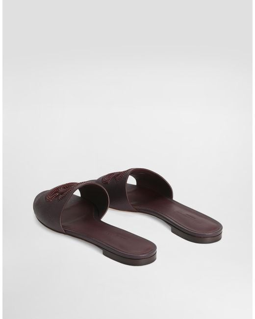 Dolce & Gabbana White Suede And Dauphine Calfskin Flat Slippers