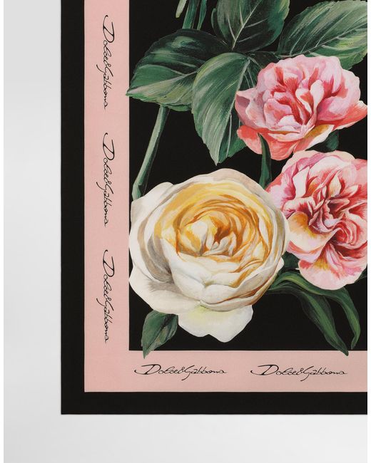 Dolce & Gabbana Black Rose And Peony- Silk Twill Foulard (90X90)
