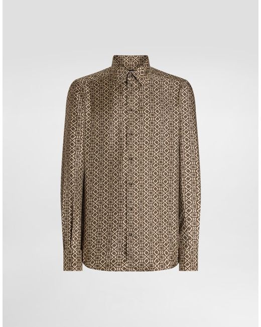 Dolce & Gabbana Brown Printed Silk Twill Martini Shirt for men