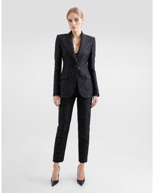 Dolce & Gabbana Blue Tailored Quilted Floral Jacquard Pants