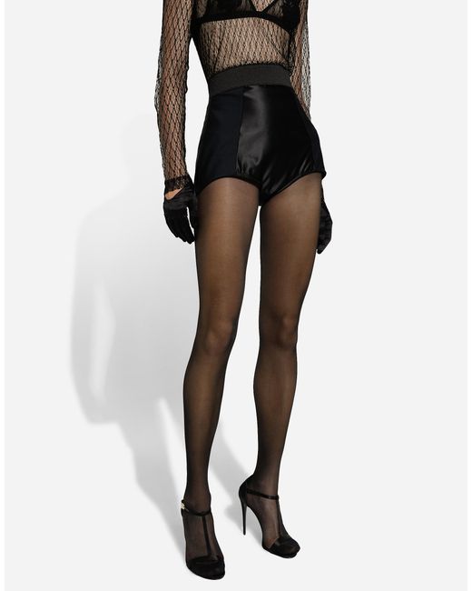 Dolce & Gabbana Black Silk Satin And Stretch Marquisette High-Waisted Panties