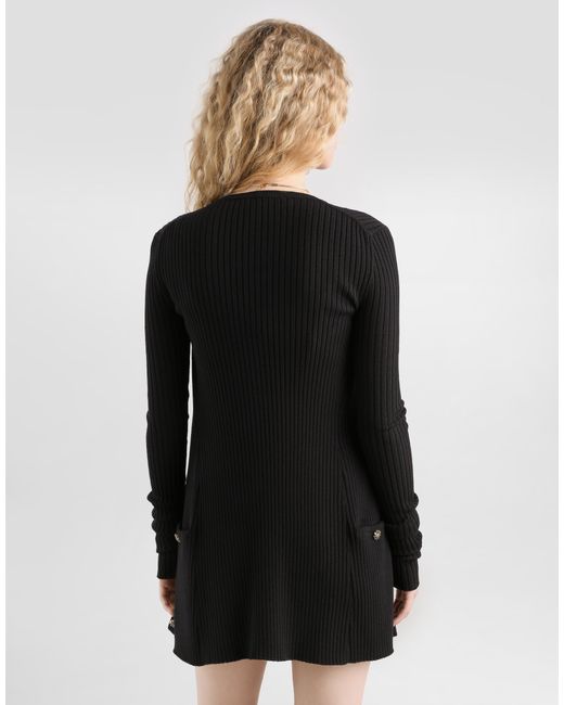 Dolce & Gabbana Black Virgin Wool Ribbed Cardigan