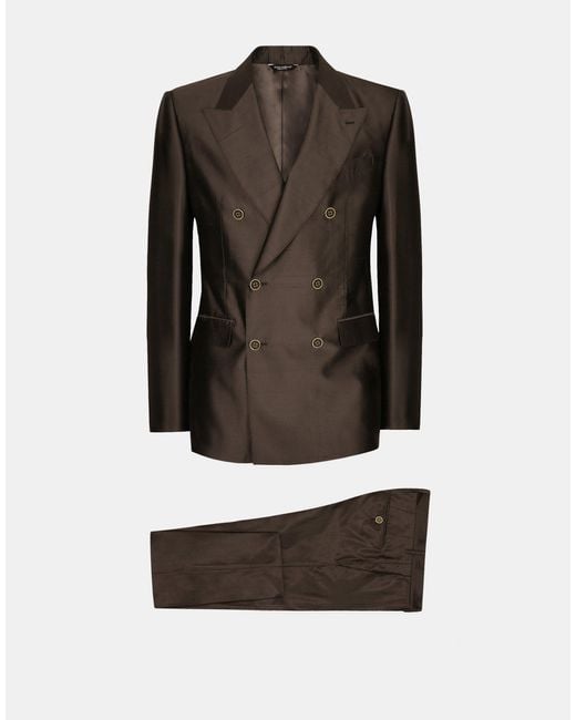 メンズ Dolce & Gabbana ダブルブレストスーツ シチリアフィット シルクシャンタン Black