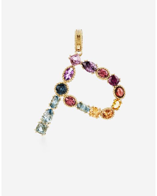 Dolce & Gabbana White Charm P Lettering 18-Carat And Multicolored Gems