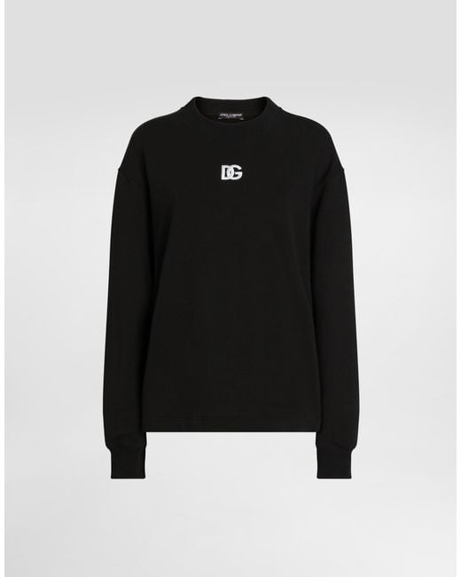 Dolce & Gabbana Black Jersey Sweatshirt With Dg Embroidery