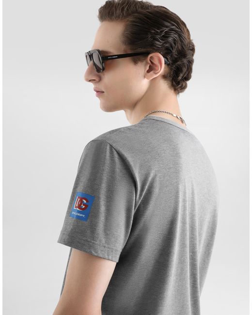 Dolce & Gabbana Gray Cotton T-Shirt With Print for men
