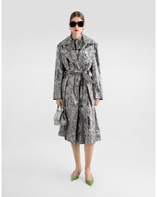 Dolce & Gabbana ファープリント サテン トレンチコート Gray