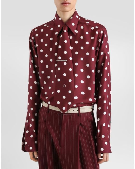 Dolce & Gabbana White Polka Dot-Print Silk Twill Tie for men