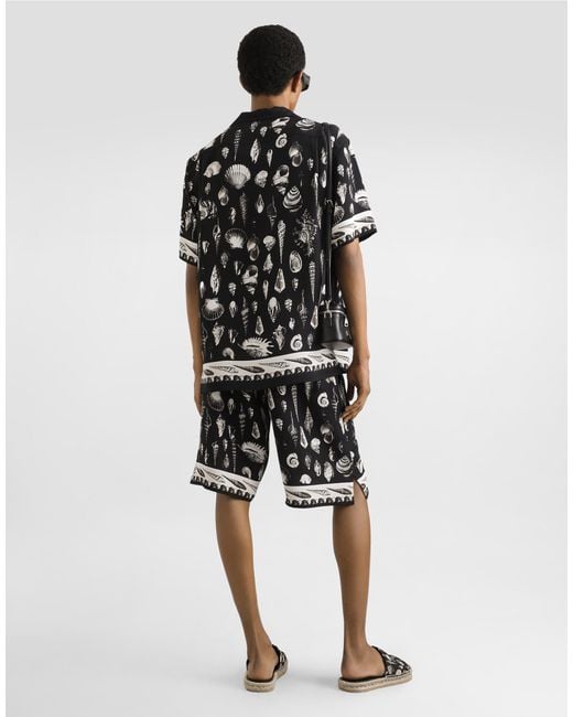 Dolce & Gabbana Black Shell-Print Crêpe Marocaine Hawaii Shirt for men