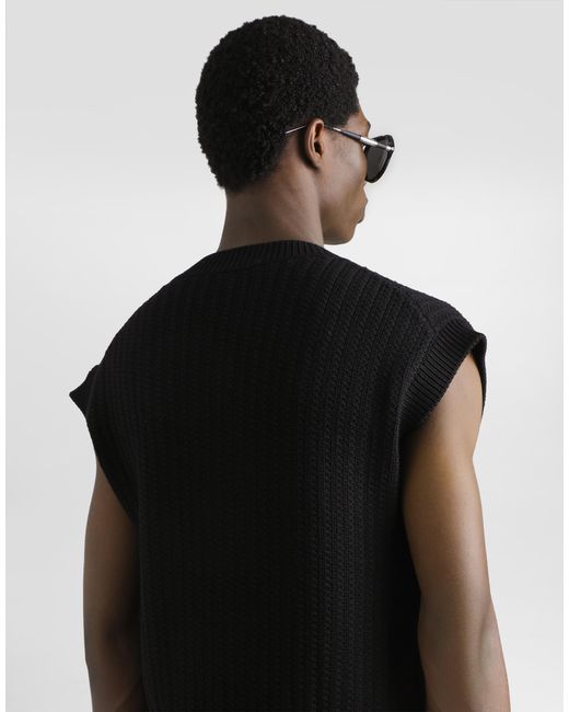 Dolce & Gabbana Black Cable-Knit Wool Vest for men