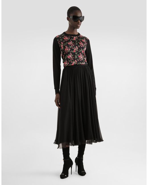 Dolce & Gabbana Black Small Rose Bouquets-Print Silk And Satin Pullover