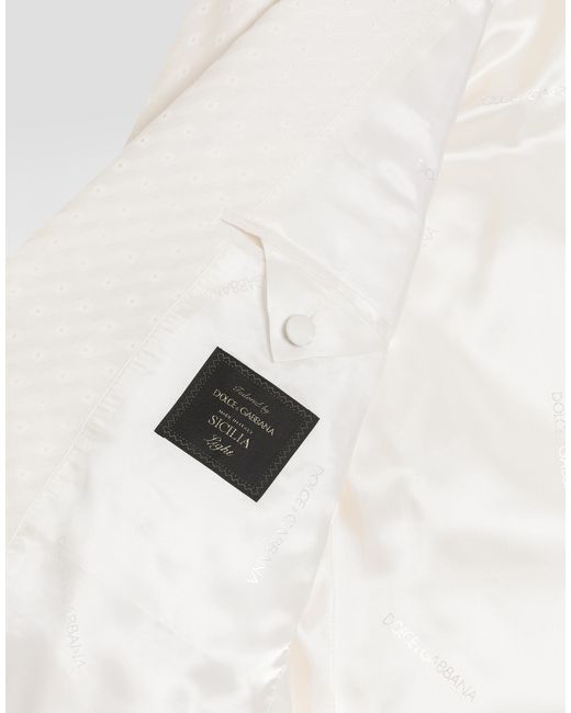 Dolce & Gabbana White Double-Breasted Sicilia Light Jacquard Jacket With Micro Pattern for men