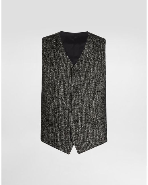 メンズ Dolce & Gabbana Wool Chevron Single-Breasted Vest Gray