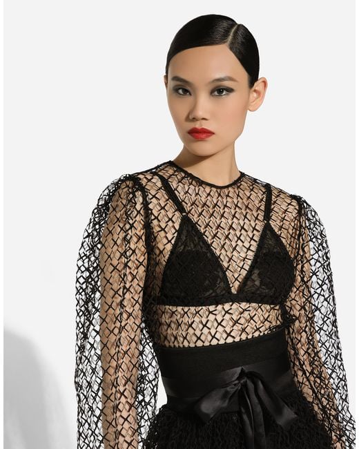 Dolce & Gabbana Black Mesh Corseted Midi Dress