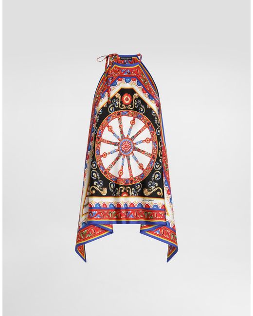 Dolce & Gabbana White Carretto-Print Twill Top