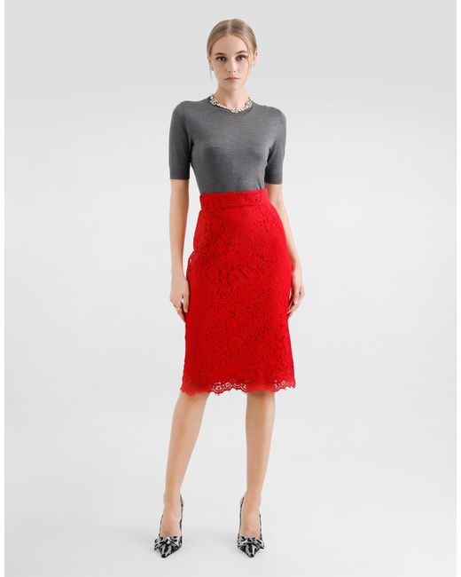 Dolce & Gabbana コルドネットレース ミディ ペンシルスカート Red