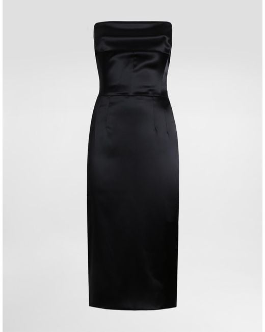 Dolce & Gabbana Black Satin Calf-Length Corset Sheath Dress