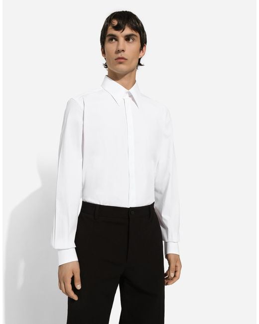 Dolce & Gabbana White Cotton Martini-Fit Shirt for men