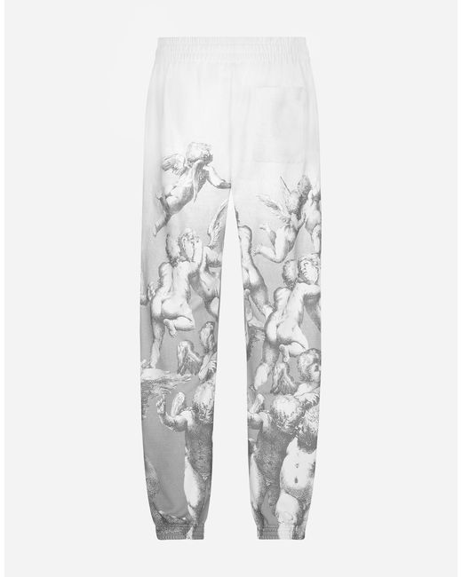 Dolce & Gabbana White Blanco Cotton Jogging Pants With Angel Print for men