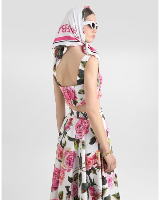 Dolce & Gabbana Pink Cotton Bralette Top With Rose
