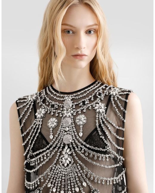 Dolce & Gabbana Multicolor Short Tulle Dress With Chandelier Embroidery