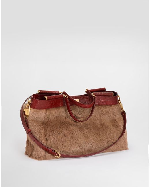 Dolce & Gabbana Brown My Sicily Shearling And Alligator Handbag