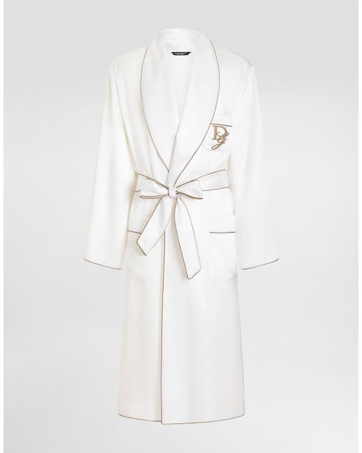 Dolce & Gabbana White Silk Robe With Embroidery for men
