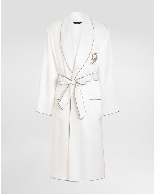 Dolce & Gabbana White Silk Robe With Embroidery for men