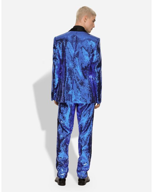 メンズ Dolce & Gabbana シングルブレストタキシードスーツ シチリアフィット スパンコール Blue