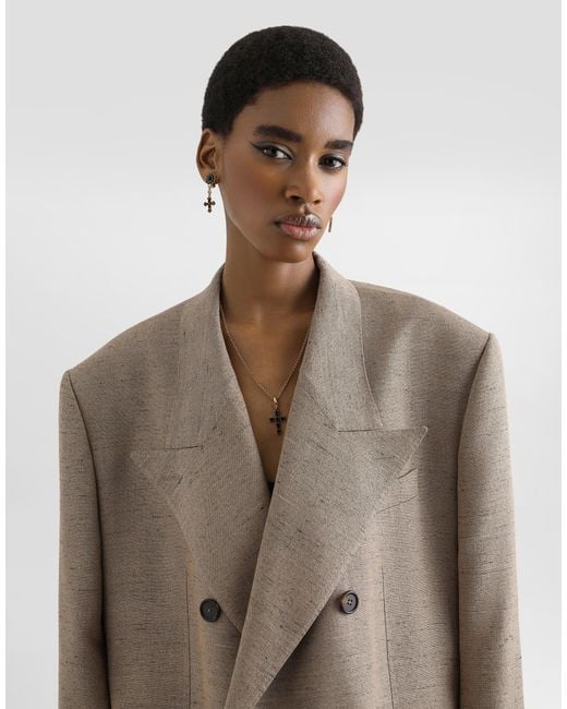 Dolce & Gabbana Natural Double-Breasted Sicilia Tweed Jacket