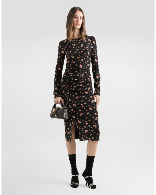 Dolce & Gabbana Black Small Floral-Print Charmeuse Dress