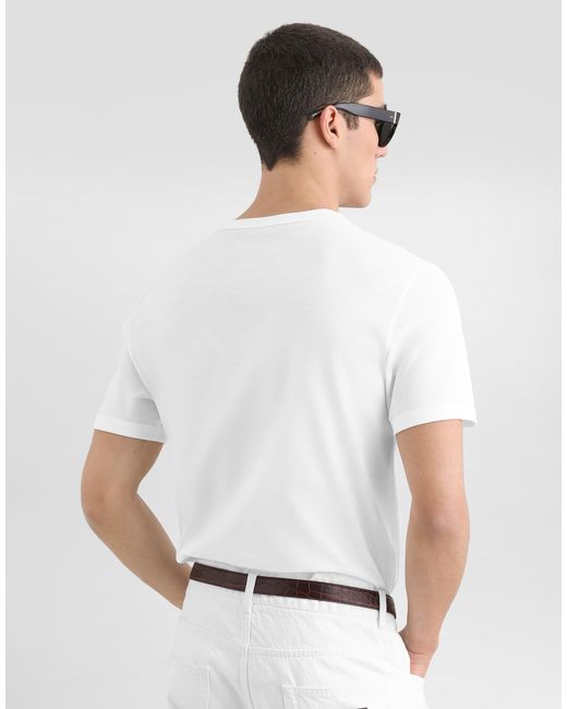 Dolce & Gabbana White Cotton T-Shirt With Logo Plate for men