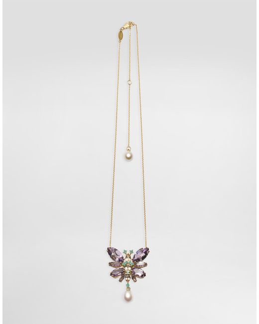 Dolce & Gabbana Butterfly Necklace 18-Carat And Amethysts White