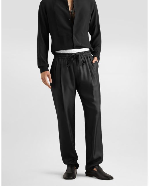 Dolce & Gabbana Black Silk Twill Jogging Trousers for men