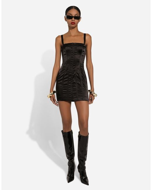 Dolce & Gabbana Black Strapless Satin Minidress