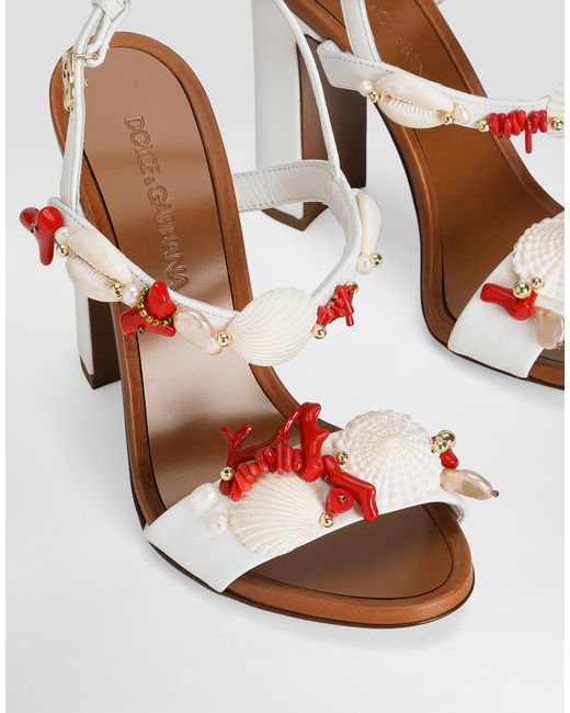 Dolce & Gabbana コーラルエンブロイダリー ナッパレザー サンダル White