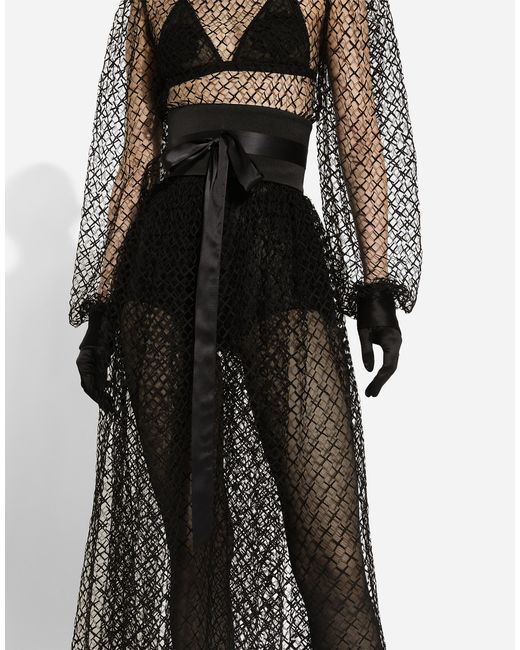 Dolce & Gabbana Black Mesh Corseted Midi Dress