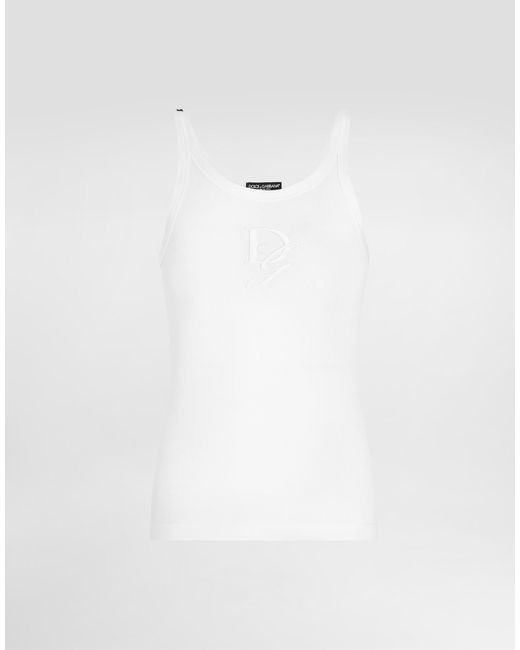 メンズ Dolce & Gabbana ファインリブ スリムフィット タンクトップ White