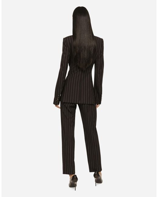 Dolce & Gabbana ハイウエストパンツ ウール チョークストライプ Black