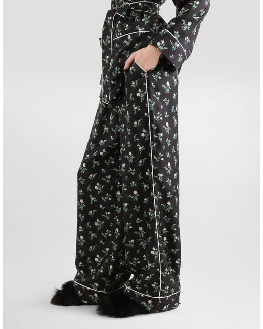 Dolce & Gabbana Multicolor Roses And Lilies Of The Valley-Print Twill Vanity Trousers