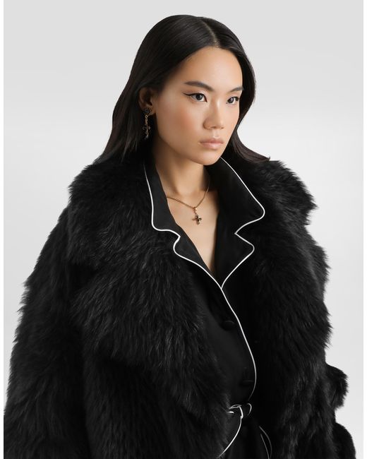 Dolce & Gabbana Black Single-Breasted Shearling Coat