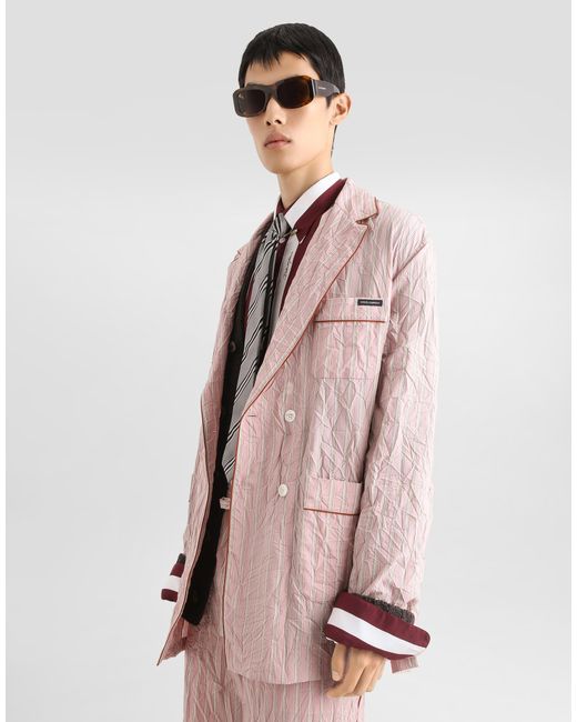 Dolce & Gabbana Pink Crinkled Striped Fabric Shirt-Style Vanity Robe for men