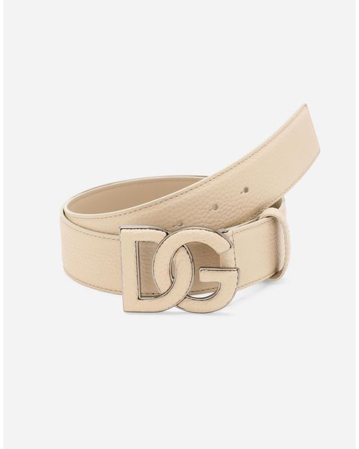 Dolce & Gabbana Natural Deerskin-Print Calfskin Belt With Logo Print for men